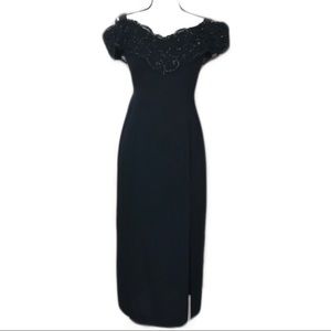 Vintage off the shoulder black cocktail dress